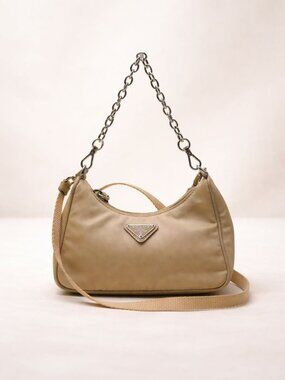 Authentic Prada Nylon Shoulder Bag Chain Strap Mini Hobo Bag
